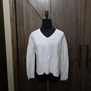 St. John White V-Neck Sweater